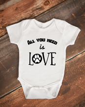 Load image into Gallery viewer, All You Need Is Love Cute Paw Print Baby Bodysuit