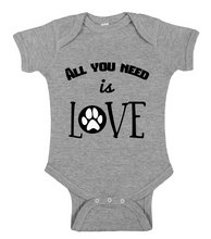 Load image into Gallery viewer, All You Need Is Love Cute Paw Print Baby Bodysuit