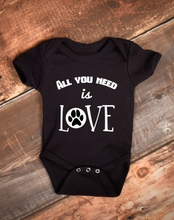 Load image into Gallery viewer, All You Need Is Love Cute Paw Print Baby Bodysuit